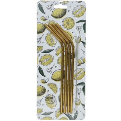 Peragashop - SET 4PZ CANNUCCIA RIUTILIZZABILE IN METALLO 21X0,6CM ORO ACCESSORI PARTY FESTA