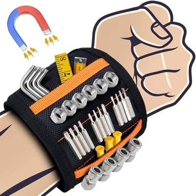 Braccialetto magnetico regolabile con 15 magneti, braccialetto magnetico regalo da uomo fai-da-te, per tenere viti, chiodi, punte da trapano,