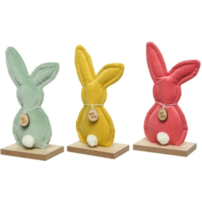 Decorazione Coniglio Velluto Su Piedistallo 5X8,5X17Cm Colori Assortiti
