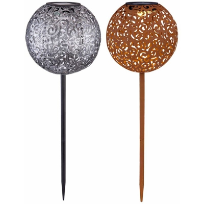 Set di 2 luci a LED a sfera con sfera solare decorazione da giardino in argento treccia con spago per terrazze lampade da ruggine