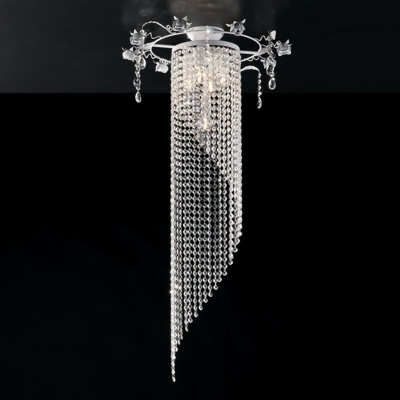 Plafoniera in ferro laccato bianco con decorazione shabby 5 luci con strass ottagonali