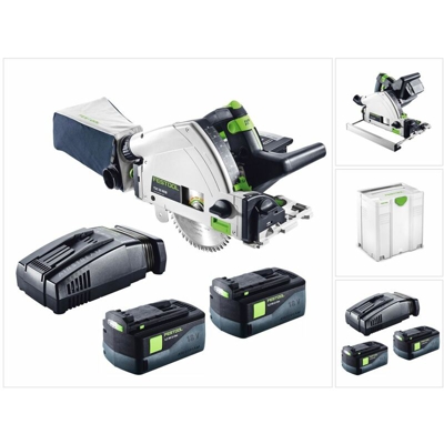 Festool TSC 55 Li REB-Basic Sega ad affondamento a batteria in valigetta SYSTAINER ( 561737 ) + 2x Batterie BP 18V Li 6,2 Ah + Caricabatterie SCA 8