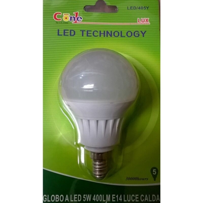 Lampada led a sfera 5 watt attacco e14 luce calda autonomia 30000 ore lampadina