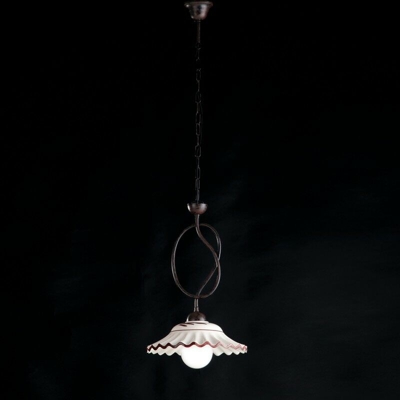 Lampadario in ferro battuto con paralume in ceramica italiano