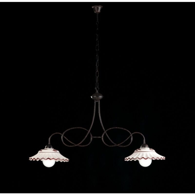 Lampadario in ferro battuto con paralume in ceramica italiano cm 100