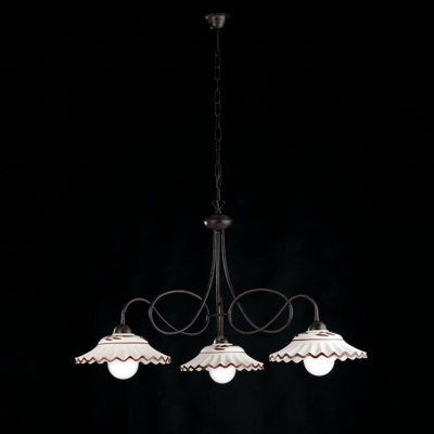 Lampadario nero in ferro battuto con paralume in ceramica italiano