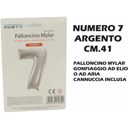 Bighouse It - PALLONCINO MYLAR CM.41 NUMERO 7 ARGENTO en oferta