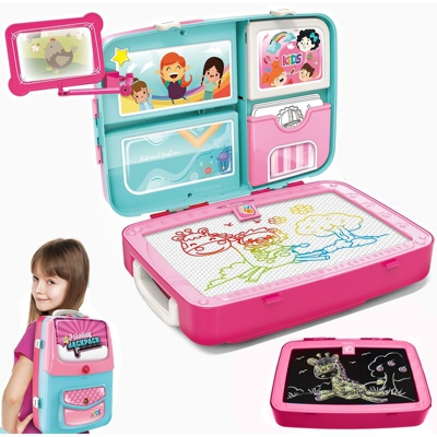 Bakaji - Zaino Lavagna Magnetica e Grafite + Pennarello Gessetti Giocattolo Bambini Rosa
