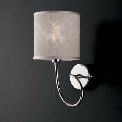 Applique ferro cromato 1 luce con paralume bianco in pvc effetto damasco