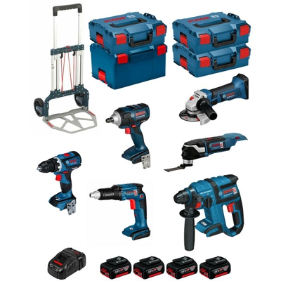BOSCH Kit PSL6P4MCEC (GWS18-125V-LI+GSR18V-60C+GOP18V-28+GDS18V-EC 250+GSR18V-EC TE+GBH18V-EC+4x5,0Ah +GAL1880CV+4xL-Boxx+Caddy)