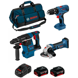 BOSCH Kit PSB3M3C (GBH 18 V-26F + GSB 18V-21 + GWS 18-125 V-LI + 2 x 4,0Ah + GAL1880CV + HDBAG) en oferta