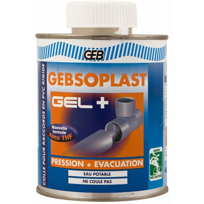 Geb Sas - Colla PVC rigi de , contatto acqua potable, GEB GEBSOPLAST GEL PLUS bo”te 500ml con pincacqua, Ref.504749
