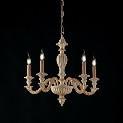 Lampadario barocco legno e pasta di legno avorio e foglia oro 5 luci