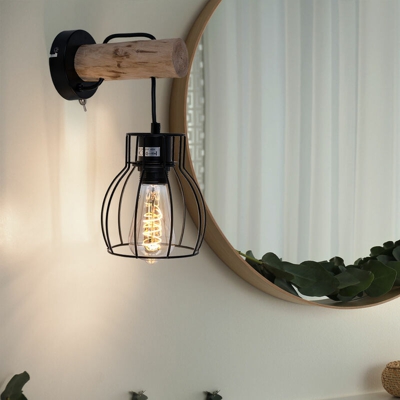 Etc-shop - Lampada da parete retrò a forma di gabbia a filamento design in legno con faretto vintage lampada a reticolo vintage in un set con lampada