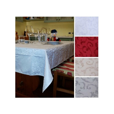 Tovaglia 6 Pers Antimacchia Idrorepellente Jacquard tavolo RETTANGOLARE no stiro Bianco
