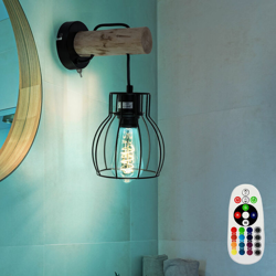 Etc-shop - Lampada da parete retrò con design a gabbia per telecomando, lampada da terra in legno dimmerabile in un set con illuminazione a LED RGB en oferta