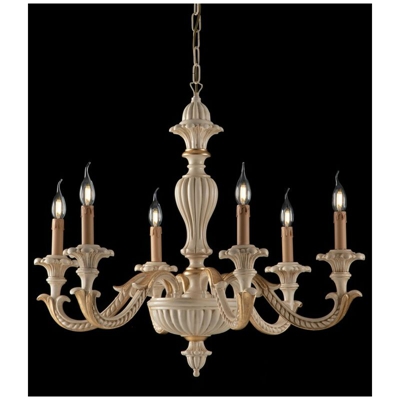 Lampadario barocco legno e pasta di legno avorio e foglia oro 6 luci