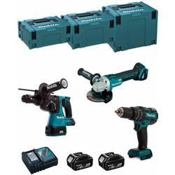 MAKITA Kit MSM3M2BL3 18V (DHR243 + DGA504 + DHP480 + 2 x 4,0 Ah + DC18RC + MAKPAC 2 + MAKPAC 3 + MAKPAC 4) precio