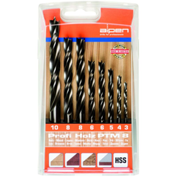 Alpen 600093100 Kit punte a spirale da legno 8 parti 3 mm, 4 mm, 5 mm, 6 mm, 8 mm, 10 mm Alberino cilindrico 1 KIT precio