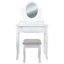 Specchiera Toilette Tavolo Da Trucco Cosmetici 3 Cassetti Con Sgabello E Specchio Bianca 75x40x136 Cm en oferta