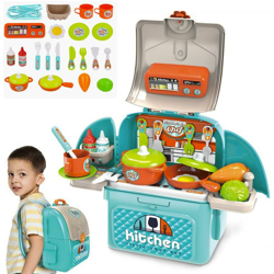 Bakaji - Zaino Valigetta Cucina Giocattolo Bambini con Fornello 28 Accessori Gioco Blu precio