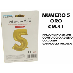 Palloncino Mylar Cm.41 Numero 5 Oro características