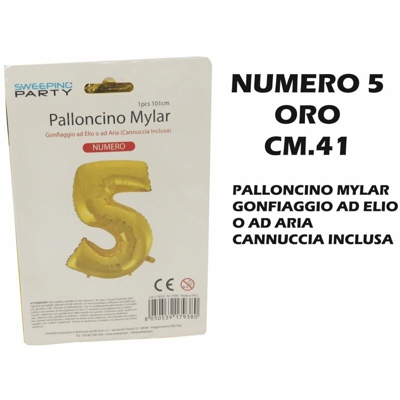 Palloncino Mylar Cm.41 Numero 5 Oro