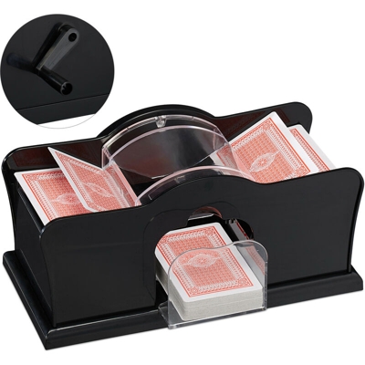 Mescolatore Manuale, 2 Mazzi, con Manovella, Sistema a Mano per Carte da Gioco fino a 91 mm, Plastica, Nero - Relaxdays