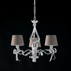 Lampadario ferro bianco shabby 3 luci con paralumi in pvc tortora cm 59 precio