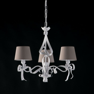 Lampadario ferro bianco shabby 3 luci con paralumi in pvc tortora cm 59