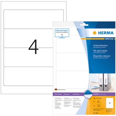 HERMA 8621 etichetta autoadesiva Bianco Rettangolo con angoli arrotondati Permanente 40 pezzo(i)