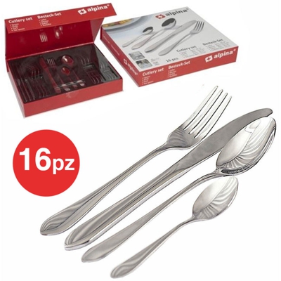 Bakaji - Set Servizio 16 Posate 4 Persone in Acciaio Inox con Forchette Cucchiai Coltelli