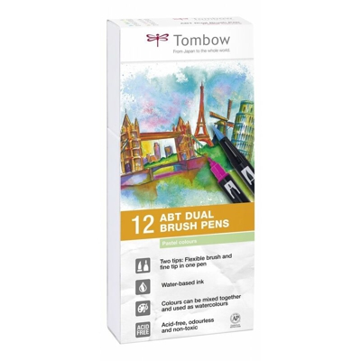 Tombow ABT-12P-2 marcatore Fine Blu, Verde, Grigio, Azzurro, Verde chiaro, Menta, Rosa, Porpora, Giallo 12 pezzo(i)