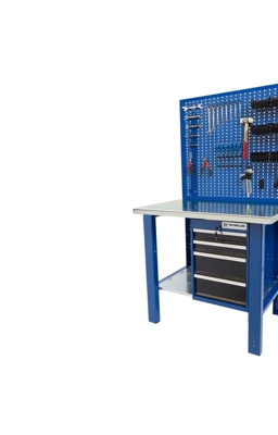 Banco da lavoro Werkmeister 1000 4 cassetti laterali pannello portautensili - piana in legno