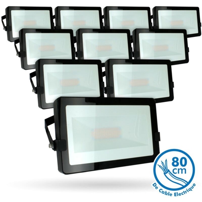 Set di 10 proiettori da esterno a LED neri da 50W IP65 | Température de Couleur: Bianco neutro 4000K