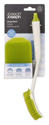 Joseph Joseph Set Spazzola+Scrubber Cleantech Per Stoviglie Verde Accessori Cucina Pulizia