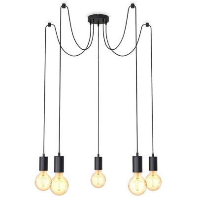 Lampadario vintage con 5 punti luce ad altezza regolabile, lampadine E27 non incluse, Lampada a sospensione retro nera per sala da pranzo - B.k.licht