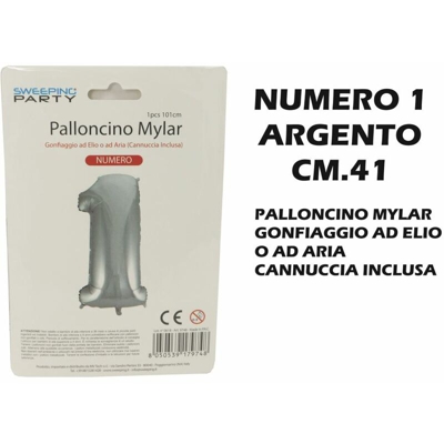 Palloncino Mylar Cm.41 Numero 1 Argento