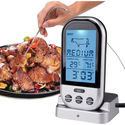 Happyshopping - Termometro per alimenti senza fili Tipo di sonda Termometro per carne Temperatura preimpostata / Funzione timer Grigio (fornito senza