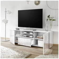 Porta Tv 2 Ante 1 Cassetto Finitura Bianco Lucido Serigrafato L. 181 P. 42 H. 57 Cm en oferta