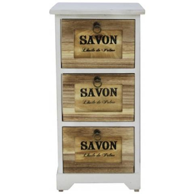 Comodino 3 Cassetti Bianco Marrone Legno Retro 63 X 30 X 30 Cm