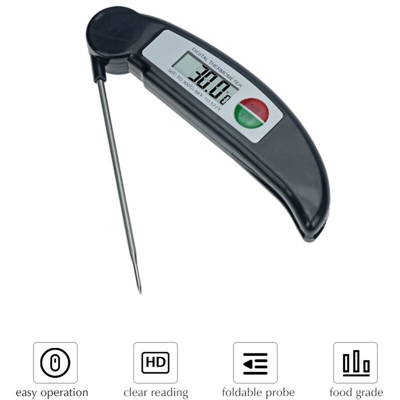 Happyshopping - Termometro per alimenti ad ago pieghevole, display a LED per la misurazione rapida della temperatura,nero - nero