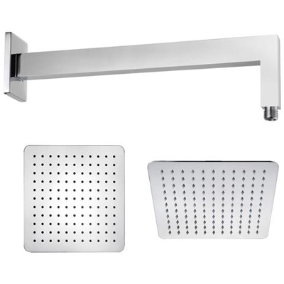 Braccio Doccia Ottone Cromato + Soffione Doccia Quadrato Acciaio Inox 400x400x2 Mm Spessore