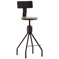 Sgabello Bar Industriale Elko in Legno di Pino E Metallo I Sedia Alta Bancone con Schienale E Braccioli, Telaio Spider I Sgabello Bistrot Rustico Regolabile 62-77CM Bronzo precio