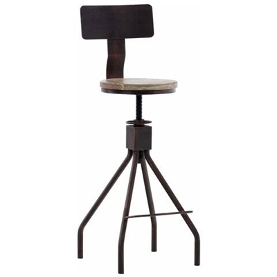 Sgabello Bar Industriale Elko in Legno di Pino E Metallo I Sedia Alta Bancone con Schienale E Braccioli, Telaio Spider I Sgabello Bistrot Rustico Regolabile 62-77CM Bronzo