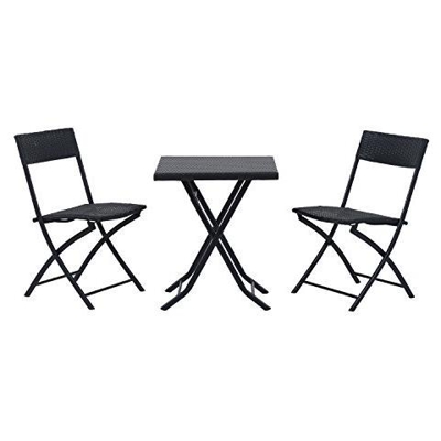 Set mobili da giardino in poly rattan 3pz set tavolo e sedie da giardino nero