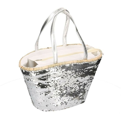 Borsa paglia con paillettes argento