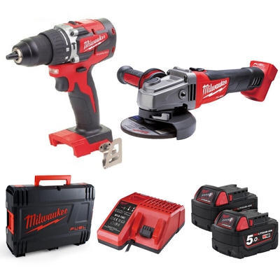 Kit Milwaukee M18CBLPD + Smerigliatrice M18CAG115X | 2 Batterie da 18V 5Ah