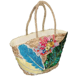 Borsa paglia con fiori e foglie en oferta