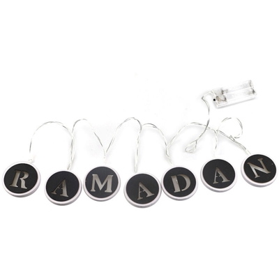 Happyshopping - JM1894 Eid islamico in legno Mubarak, Ramadan, Gurbang con luci a stringa LED (fornito senza batterie),Ramadan hollow circolare